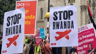 Demonstrators outside the Royal Courts of Justice, central London, protesting against the Government&#39;s plan to send some asylum seekers to Rwanda, while a High Court hearing over the policy is ongoing. Picture date: Monday September 5, 2022.
