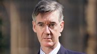 Jacob Rees-Mogg talking to the media in Westminster  as the House of Commons Committee of Privileges report into whether former prime minister Boris Johnson misled Parliament