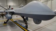 A U.S. Air Force MQ-9 Reaper drone sits in a hanger at Amari Air Base, Estonia, July 1, 2020. U.S. unmanned aircraft are deployed in Estonia to support NATO&#39;s intelligence gathering missions in the Baltics. REUTERS/Janis Laizans
