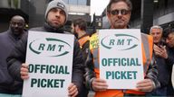 Members of the Rail, Maritime and Transport union (RMT) on a picket line outside Euston train station, London, during their long-running dispute over pay. Picture date: Friday June 2, 2023.