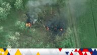 A drone image released by Freedom of Russia Legion shows, what they claim, is a destruction of Russian military targets, near Shebekino, Belgorod Region, Russia, in this image obtained from social media released on June 1, 2023. Freedom Of Russia Legion/via REUTERS 
