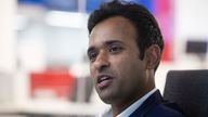 2024 Republican presidential candidate Vivek Ramaswamy speaks with POLITICO journalists at POLITICO&#39;s offices in Arlington, Va., June 5, 2023. (Francis Chung/POLITICO via AP Images)