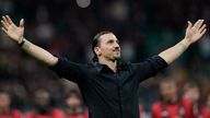Zlatan Ibrahimovic appeared emotional as he was serenaded by the Milan fans. Pic: AP