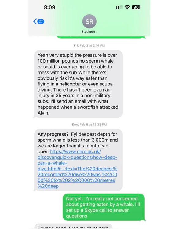 Jay Bloom shares text exchange with Stockton Rush, the CEO and founder of OceanGate