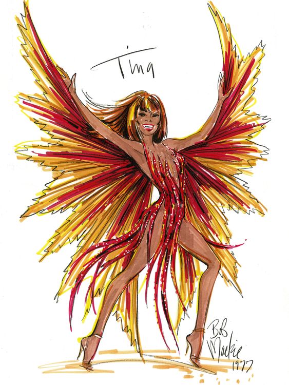 A sketch by Bob Mackie of a design for singer Tina Turner
