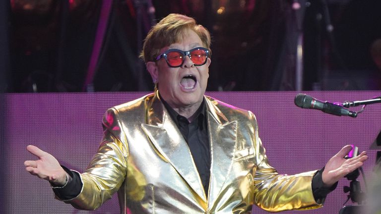 EDITORIAL USE ONLY Elton John performing on the Pyramid Stage at the Glastonbury Festival at Worthy Farm in Somerset. Picture date: Sunday June 25, 2023.