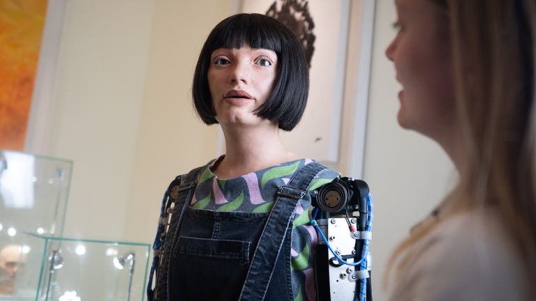 &#39;AI Mind Home&#39;, Ai-da the robot during a photo call for the London Design Biennale at Somerset House in London