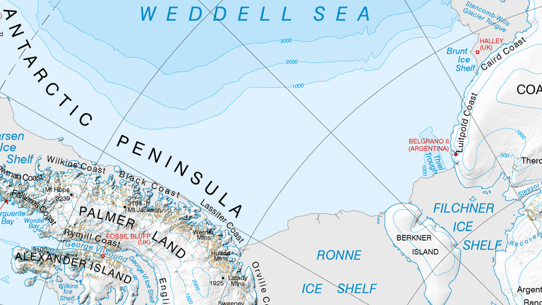 Extract of Antarctic Map showing sea ice extents for Ronne and Brunt ice shelves (British Antarctic Survey)