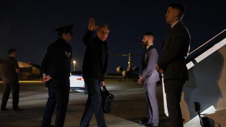 Antony Blinken boarding his plane in Maryland for Beijing