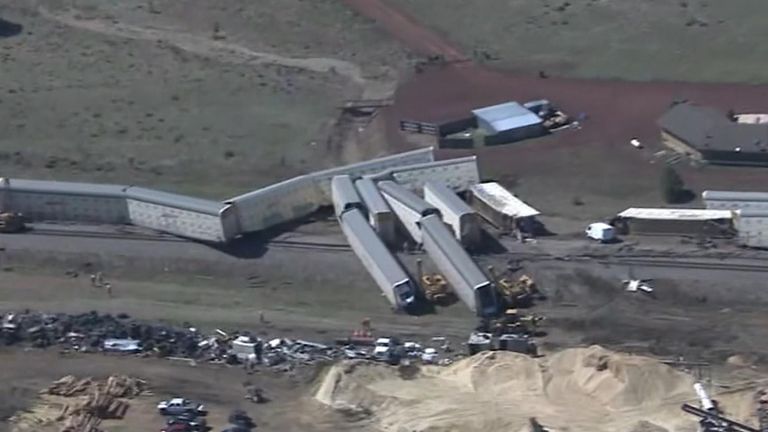 Drone Footage Shows Major Train Derailment in Central Arizona