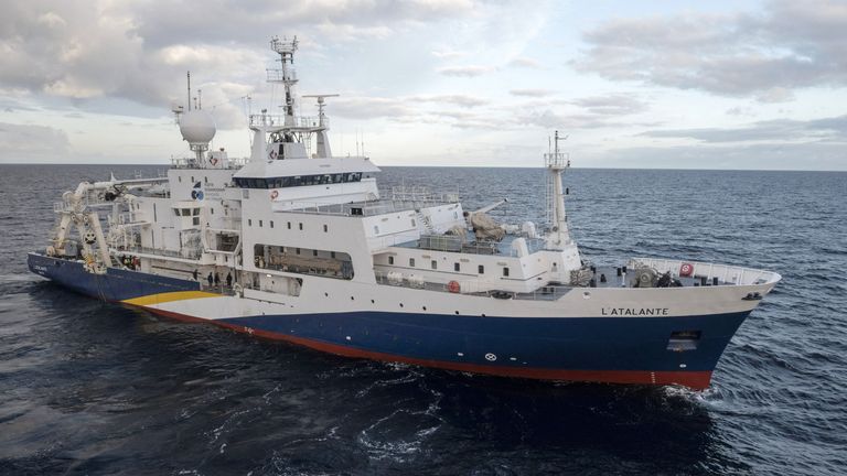 A view shows the Atalante vessel, a research and survey ship, in this undated photograph released by Ifremer. Stephane Lesbats ... Ifremer/Handout via REUTERS  THIS IMAGE HAS BEEN SUPPLIED BY A THIRD PARTY. NO RESALES. NO ARCHIVES.