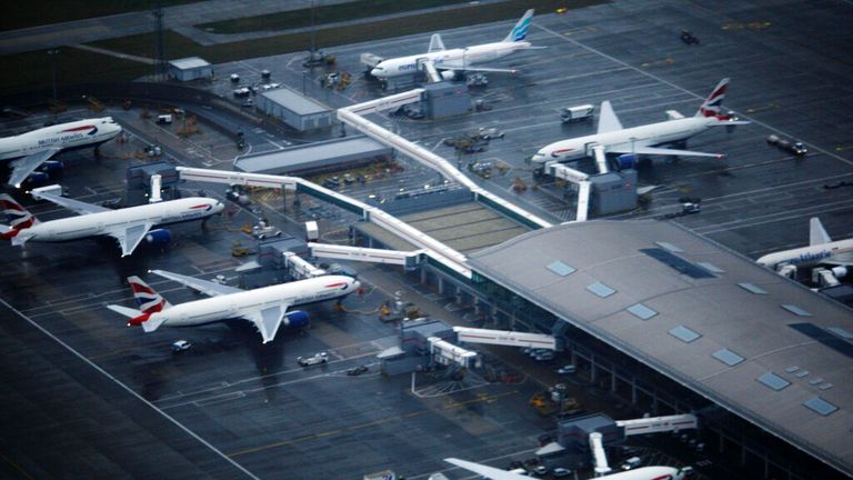 An aerial view shows British Airways planes at Heathrow Airport in London, Saturday, March 20, 2010. British Airways was scrambling to deal with a three-day strike launched by cabin crew Saturday, throwing the plans of tens of thousands of travelers into chaos and risking harm to the Labour government before a tough general election. Pic: AP