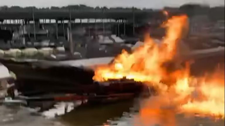 Boat on fire in Indiana