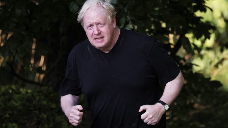 Former  Prime Minister Boris Johnson runs near his home in Brightwell-cum-Sotwell, Oxfordshire 
