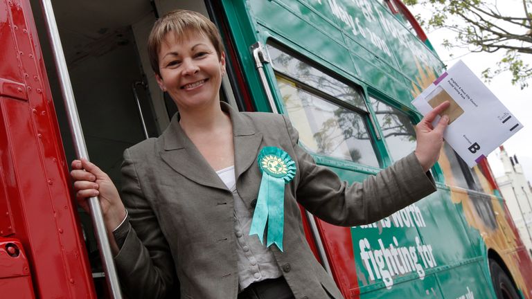  Caroline Lucas arrives to cast her vote at the polling station of St Mary Magdalen Community Centre in Brighton May 6, 2010