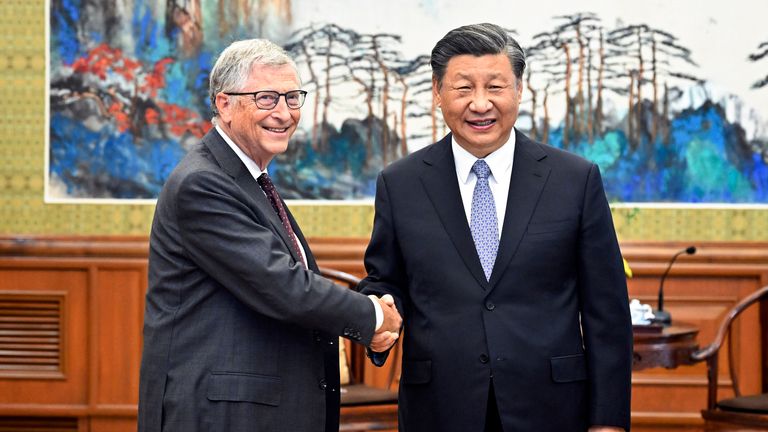 In this photo released by China&#39;s Xinhua News Agency, Bill Gates, left, meets with Chinese President Xi Jinping in Beijing, Friday, June 16, 2023. Microsoft&#39;s co-founder Bill Gates has met with Chinese President Xi Jinping just days after a visit to Beijing by Tesla CEO Elon Musk. The state broadcaster CCTV showed Xi saying he was happy to see Gates, who he called an "old friend," after three years without meeting during the pandemic. (Yin Bogu/Xinhua via AP)