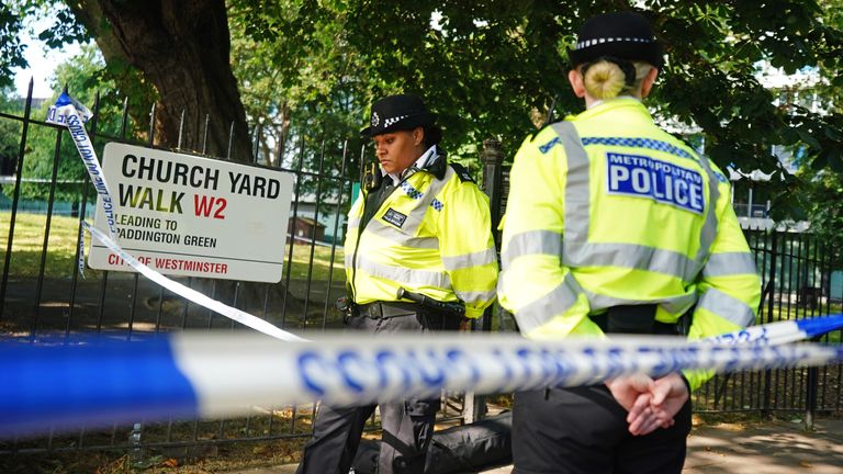Police officers at the scene on Church Yard Walk near to Paddington Green in London, after a boy was stabbed to death. Emergency services including an air ambulance rushed to the scene but despite the efforts of paramedics he was pronounced dead. Picture date: Monday June 19, 2023.