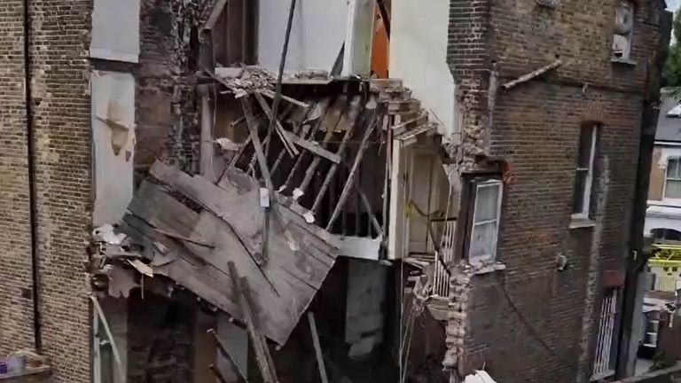 The scene after the building collapsed in Hackney. Pic: @aliamirofficia1/Twitter/PA Wire
