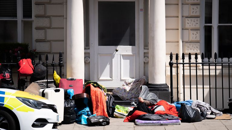 The scene outside the Comfort Inn hotel  in Pimlico where around 40 refugees were placed in the borough