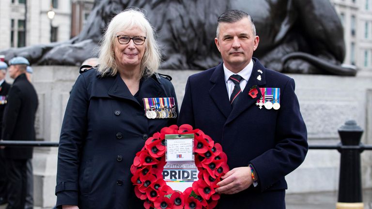 Former naval officer Craig Jones (chair of Fighting With Pride) with former RAF officer Caroline Paige. Pic: FWP