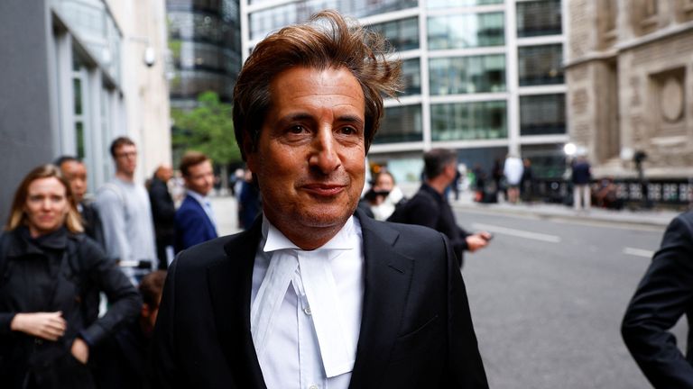 Lawyer David Sherborne, a member of Britain's Prince Harry, Duke of Sussex's legal team, walks outside the Rolls Building of the High Court in London, Britain June 5, 2023. REUTERS/Peter Nicholls