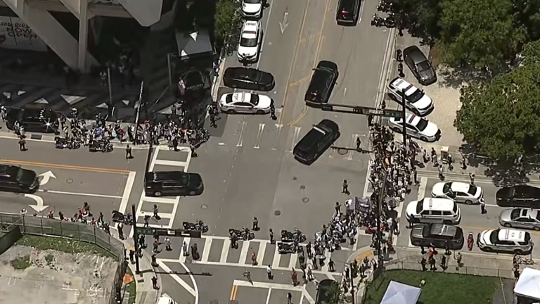 Donald Trump arrives to courthouse to face federal charges in Miami.