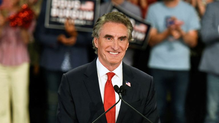 North Dakota Governor Doug Burgum reacts during an event for announcing he enters the 2024 presidential race, joining a growing field of candidates hoping to topple Donald Trump and secure the Republican nomination, in Fargo, North Dakota, U.S. June 7, 2023. REUTERS/Dan Koeck
