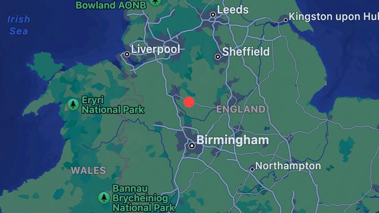 Map showing epicentre of minor earthquake in Staffordshire Pic: British Geological Survey 