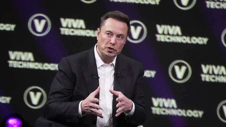 Elon Musk, who owns Twitter, Tesla and SpaceX, speaks at the Vivatech fair Friday, June 16, 2023 in Paris. Vivatech is Europe&#39;s biggest startup and tech event. (AP Photo/Michel Euler)