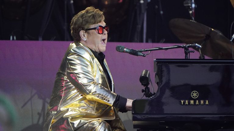 EDITORIAL USE ONLY..Elton John performing on the Pyramid Stage at the Glastonbury Festival at Worthy Farm in Somerset. Picture date: Sunday June 25, 2023. PA Photo. See PA story SHOWBIZ Glastonbury. Photo credit should read: Yui Mok/PA Wire