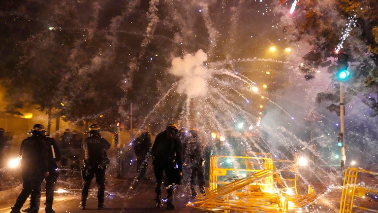 Police forces clash with youths in Nanterre, outside Paris 
Pic:AP