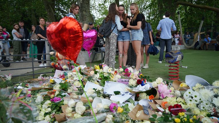 Tributes left near the scene at a lakeside park in Annecy, France, following a knife attack in which a British girl, said to be aged three, was one of four children and two adults wounded when the suspect, identified by police as a 31-year-old Syrian national who has refugee status in Sweden, attacked people with a knife in the town of Annecy on Thursday. The knifeman had been denied asylum in France just days before the attack, according to a minister. Picture date: Friday June 9, 2023. PA Photo. The British girl injured in a knife attack at a lakeside park in the French Alps is in stable condition in hospital, according to reports. See PA story POLICE France . Photo credit should read: Peter Byrne/PA Wire.....