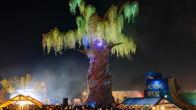 Greenpeace&#39;s rave tree at Glastonbury. Pic: Greenpeace/Marie Jacquemin