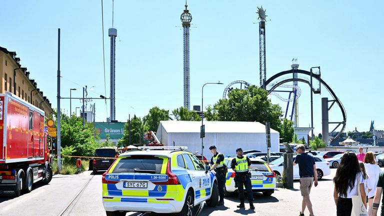 Police cordoned off the Grona Lund amusement park after a rollercoaster accident. Pic: TT News Agency via AP