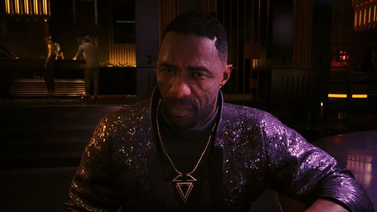 Idris Elba em Cyberpunk 2077: Liberdade Fantasma.  Imagem: CD Projekt Red/Youtube