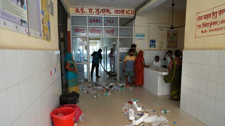 Inside the government district hspital in Bailla, Uttar Pradesh. Pic: AP