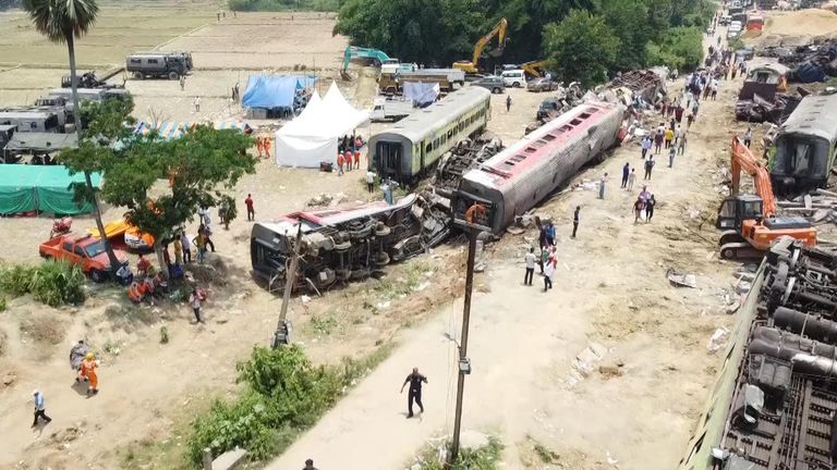 India train crash drone images