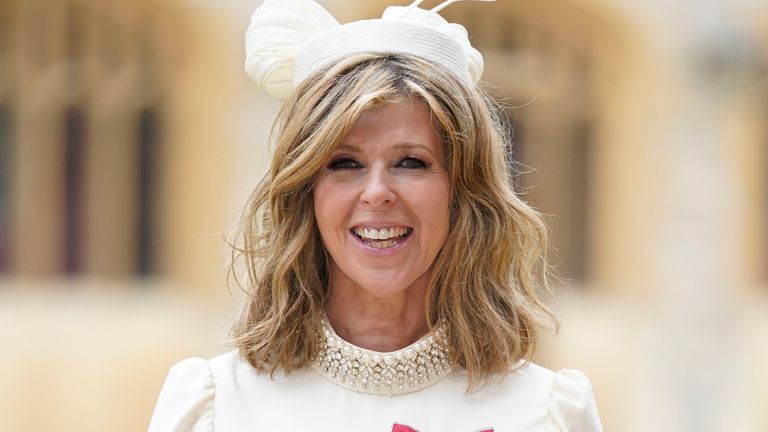Kate Garraway after being made a Member of the Order of the British Empire for her services to broadcasting, journalism and charity by the Prince of Wales during an investiture ceremony at Windsor Castle, Berkshire. Picture date: Wednesday June 28, 2023.
