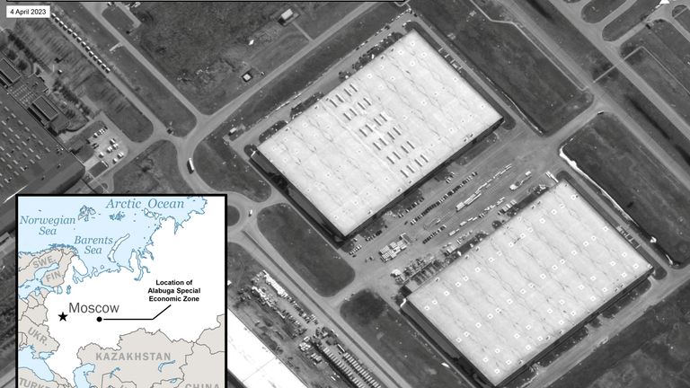 A satellite image released by the White House shows the possible planned location of a UAV manufacturing plant in Russia&#39;s Alabuga Special Economic Zone