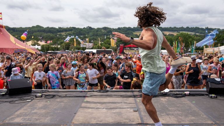 Joe Wicks leads a PE session at Glastonbury. Pic: Maja Smiejkowska/Shutterstock