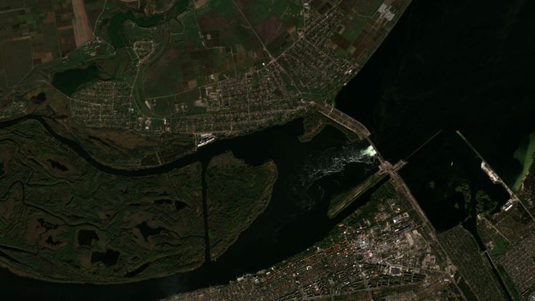 A satellite image shows the Kakhovka dam in October 2022 (Pic: European Union/ Copernicus Sentinel-2 L2A)