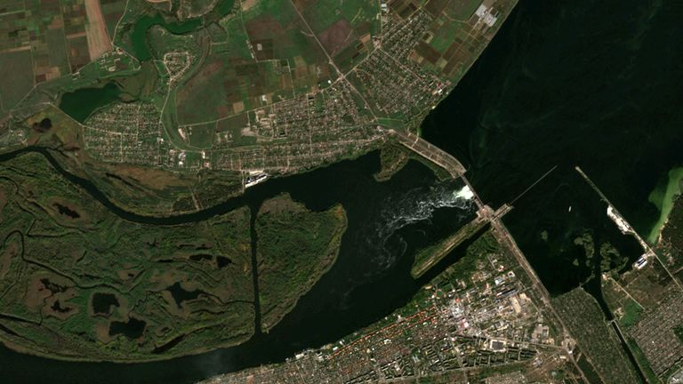 A satellite image shows the Kakhovka dam in October 2022. Pic: European Union/ Copernicus Sentinel-2 L2A