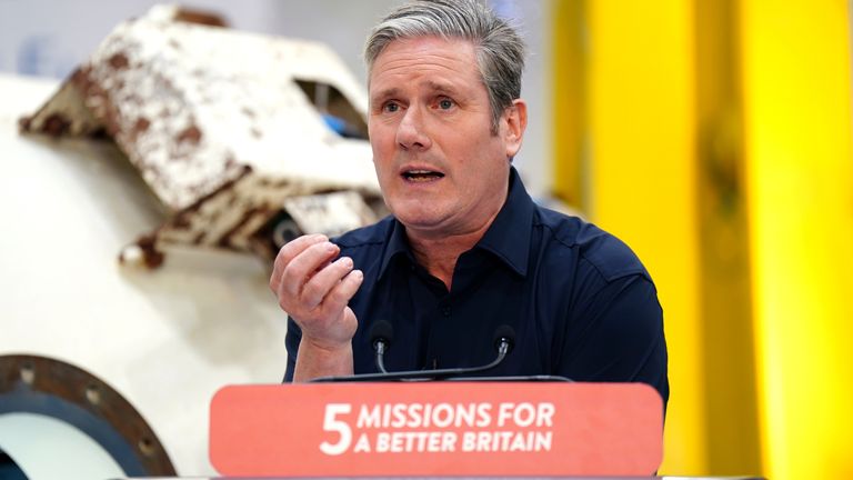 Labour leader Sir Keir Starmer speaking at the launch of the Labour party&#39;s mission on cheaper green power, setting out policies on clean energy, at Nova Innovation, Edinburgh. Picture date: Monday June 19, 2023.