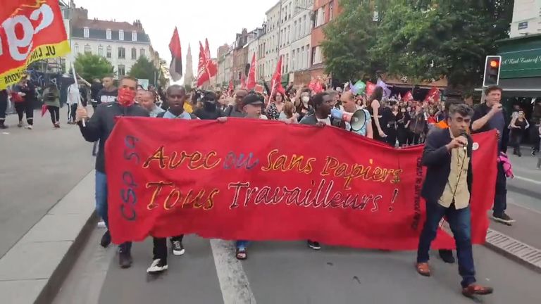 A protest march in Lille following the fatal shooting of a teenager by police in a Paris suburb