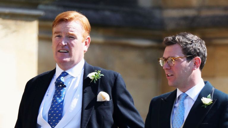 Mark Dyer (L) arrives at the wedding of Harry and Meghan