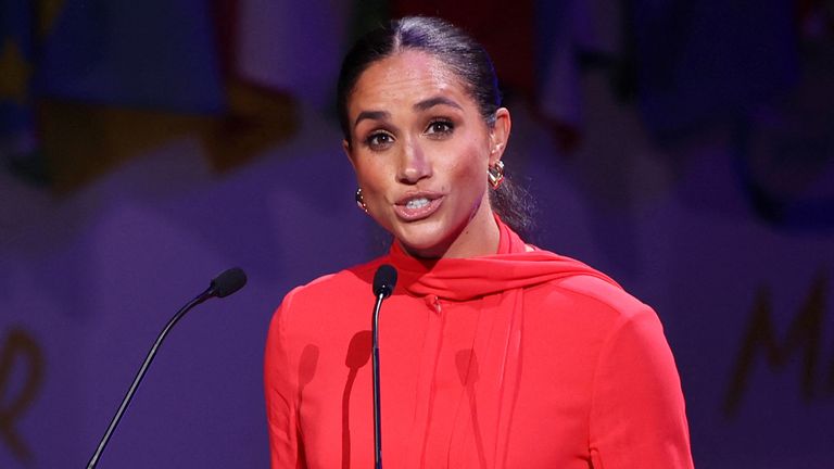  Meghan, Duchess of Sussex speaks during the opening ceremony of the One Young World summit, in Manchester