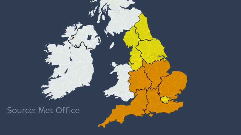 The amber alert indicates that the weather could affect the wider population and impact the NHS Pic: Met Office 