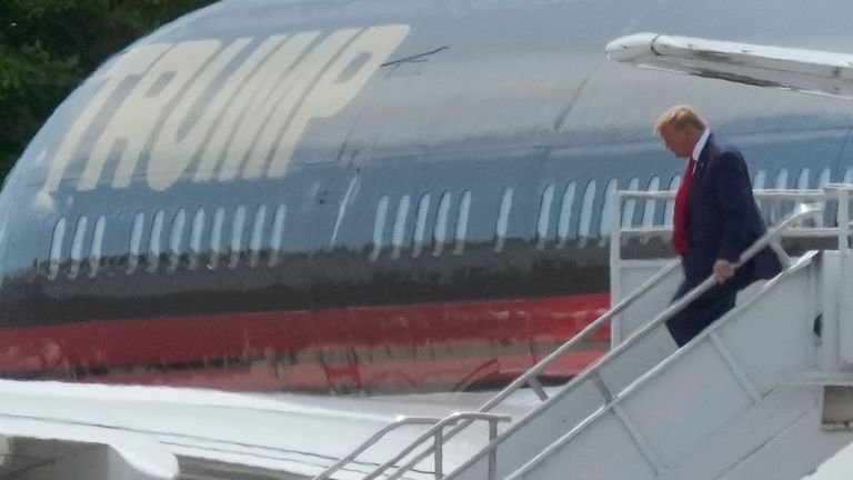 Donald Trump arrives at Miami International Airport
Pic:AP