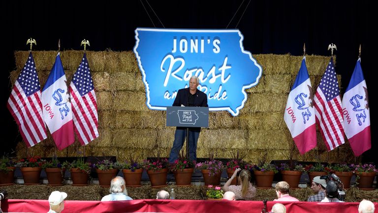 Mr Pence told crowds at the Roast and Ride event that he would be announcing in Iowa on Wednesday Pic: AP 