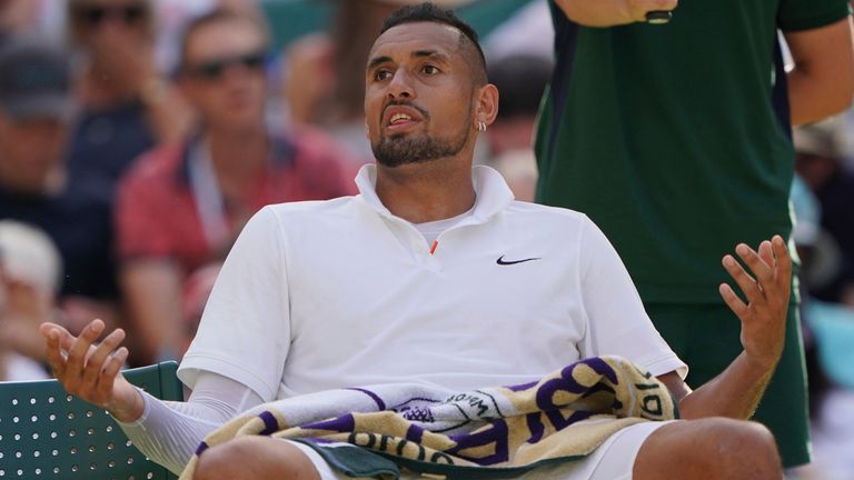 Nick Kyrgios wore a compression sleeve during the tournament in 2019 to cover up his scars. Pic: AP